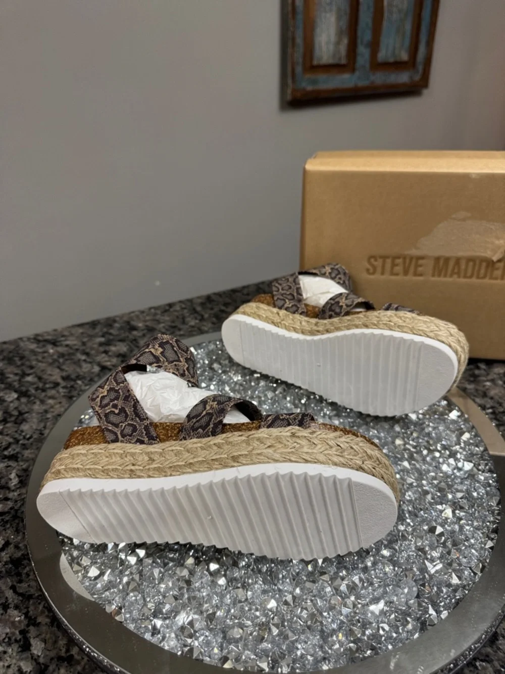 Steve Madden Snake Print Espadrille Platform Sandals - leather NEW 6